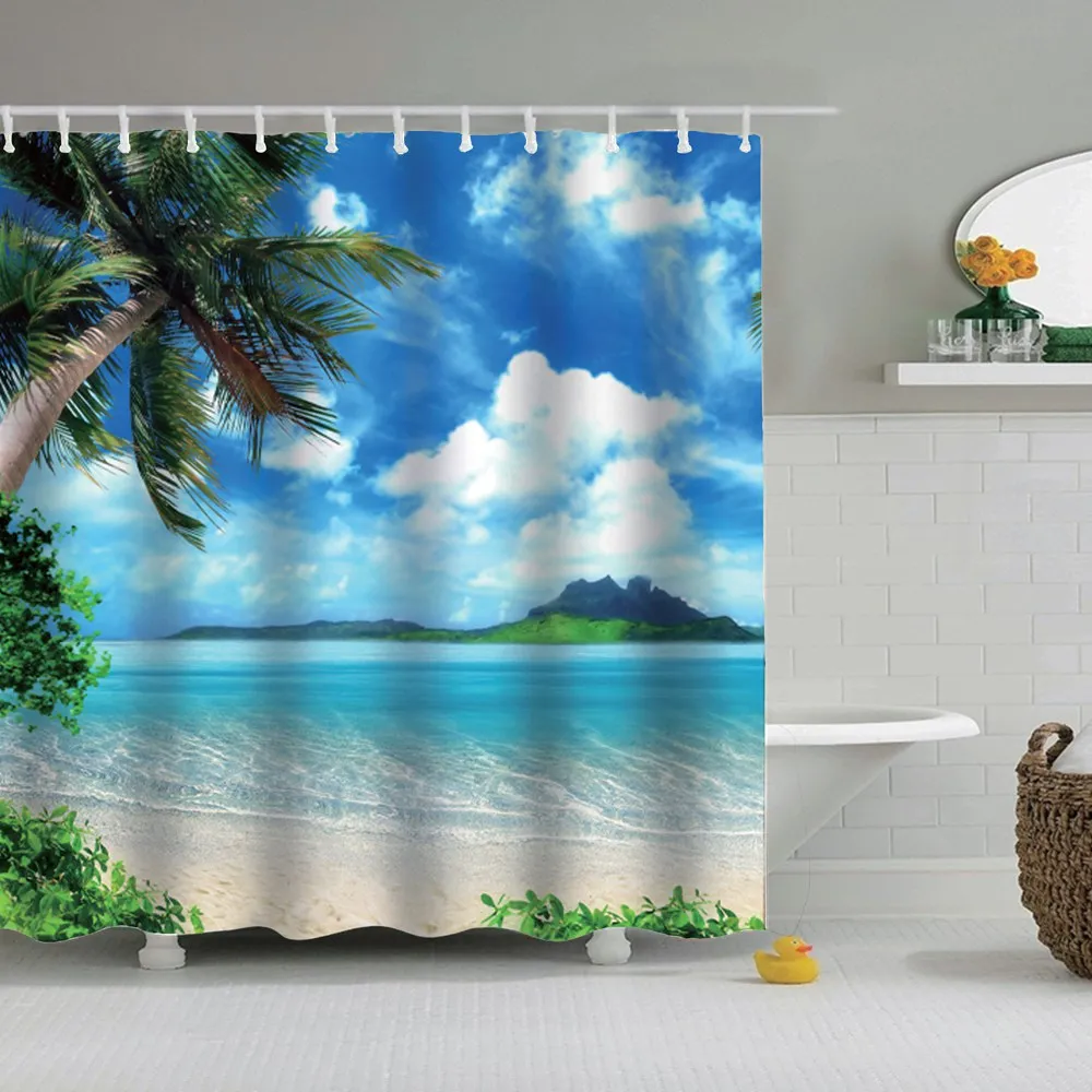 Занавеска для душа Dafield с изображением природного ландшафта озера деревянного