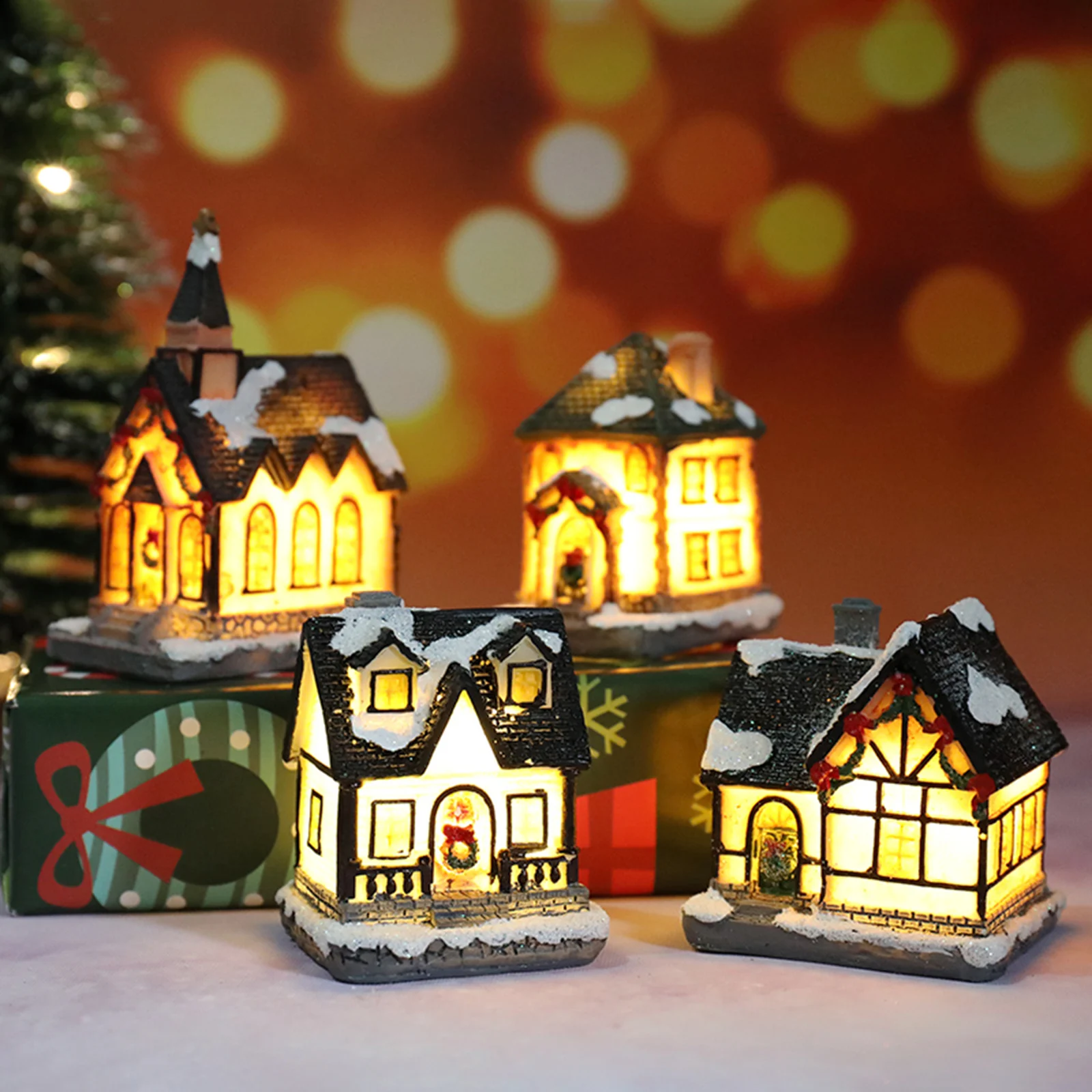 Christmas Church Village Lit House LED Lighted Mini House Christmas Collectible Battery Operated Christmas Xmas Landscape Decor