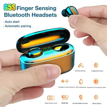 

G5s Wireless Bluetooth 5.0 Stereo Headset Touch Control Built-in Dual Microphones IPX7 Waterproof Hi-Fi HD Sports Earphones