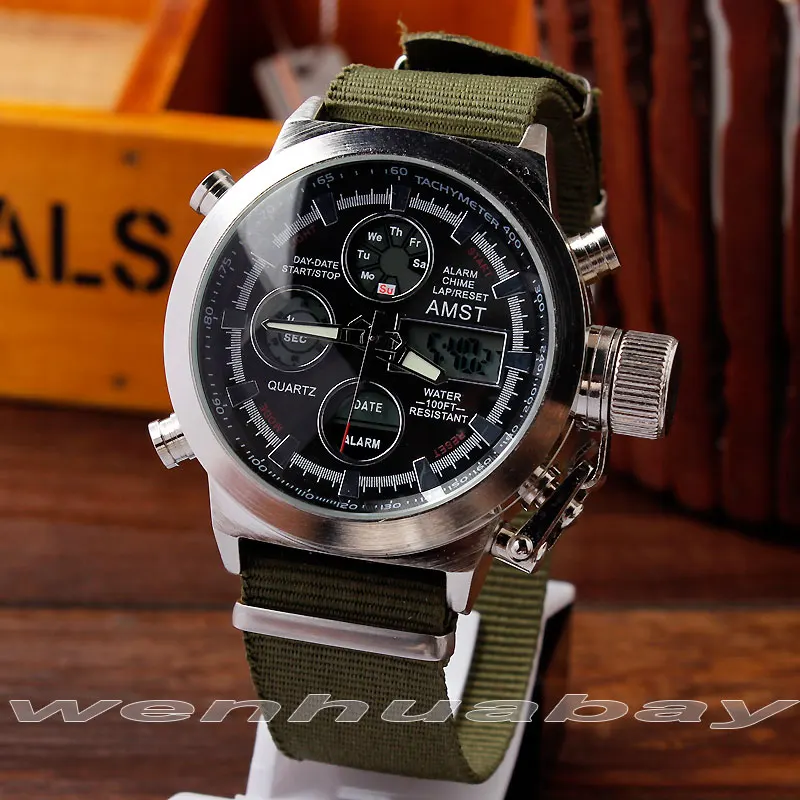 Люксовый бренд AMST спортивные мужские наручные часы Led-часы армейский Военный нейлоновый ремешок дисплей недели Relogio Masculino водонепроницаемый