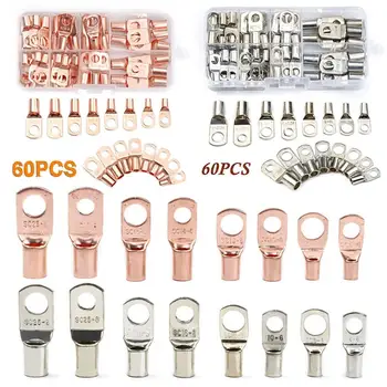 

60pcs Assorted Car Auto Copper Ring Lug Terminal Wire Bare Cable Crimp Connectors SC Bare Terminals Lug Wire Connectors