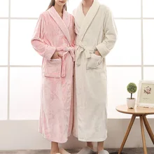 Зимние толстые теплые ночные рубахи для двоих, длинная ночная рубашка, женское Коралловое кимоно из рунной шерсти, халат для пары, ночная рубашка, Фланелевое банное платье, ночное белье, большие размеры