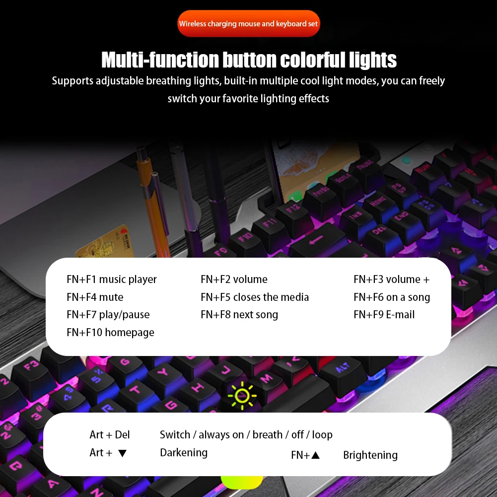 2.4GHZ Rechargeable Ergonomic RGB Backlight Keyboard Mice Combo PAN3212 optical C Gaming Keyboard Mouse Set For Laptop Desktop