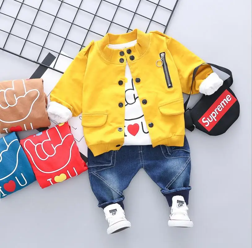 Boys'Dress/весенне-осенняя бейсбольная куртка с рисунком граффити детский джинсовый костюм из трех предметов одежда для детей