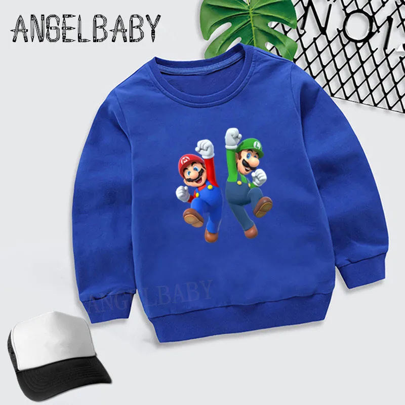 Kids Cartoon Super Mario With Luigi Hoodies Children Autumn Tops Baby Cotton Clothes,Boys Girls Sweatshirt KYT5175