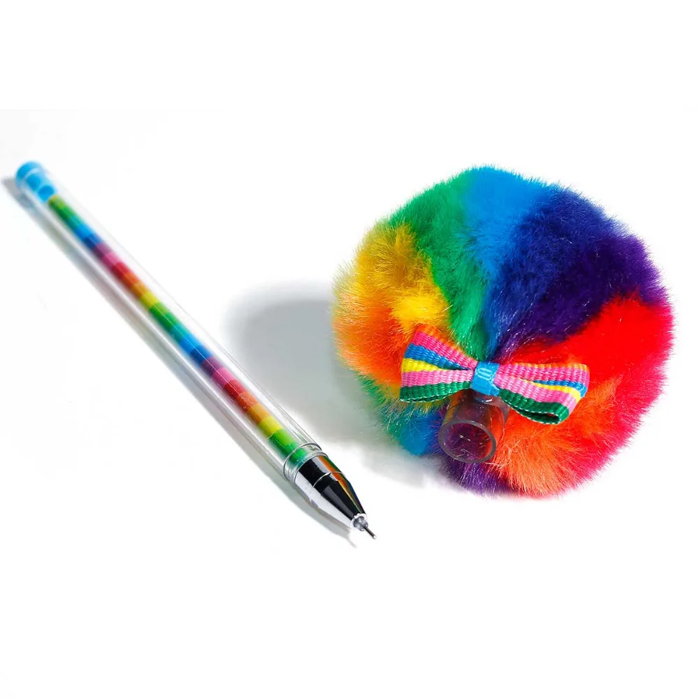Cute-0-5mm-Plastic-Gel-Pen-Colorful-Rainbow-Plush-Pen-Fountain-Signing-Black-Ink-Color-Pen
