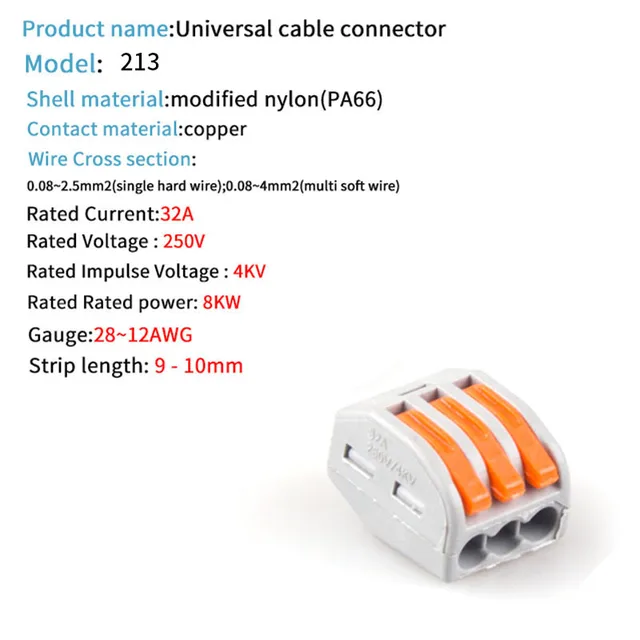 Mini Fast Wire Cable Connectors Universal Compact Conductor Spring Splicing Wiring Quick Connector Push-in Terminal 212 213