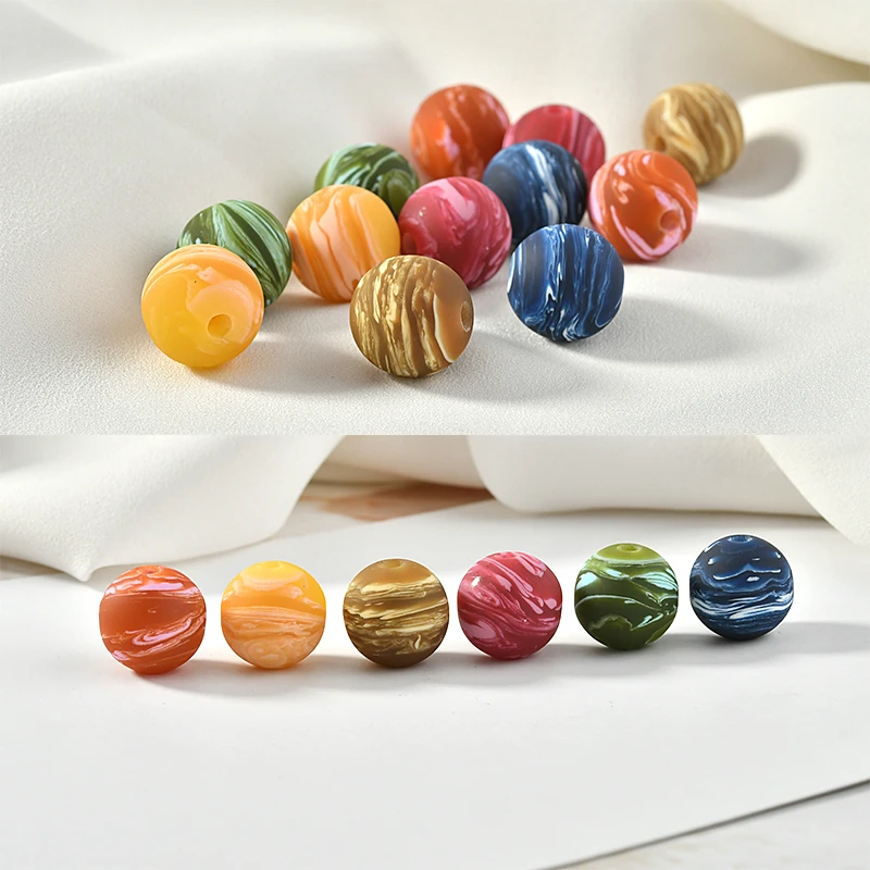 

10pcs Resin circular straight hole planetary texture beads DIY Necklace Earrings accessories