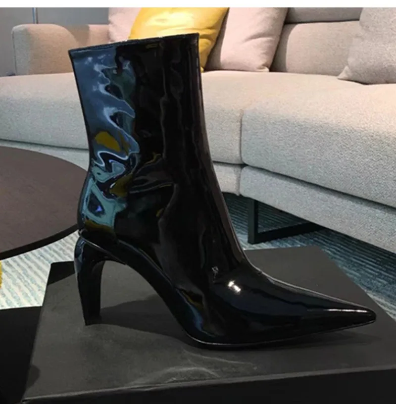 Г. Женские ботинки на необычном каблуке в Звездном стиле Модные ботильоны из лакированной кожи на высоком каблуке осенне-зимние Ботинки martin из микрофибры