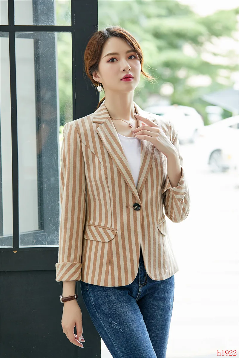 Ladies Casual Blazers Women Outerwear Jackets Slim Striped Female Work Wear Clothes Fashion OL Styles