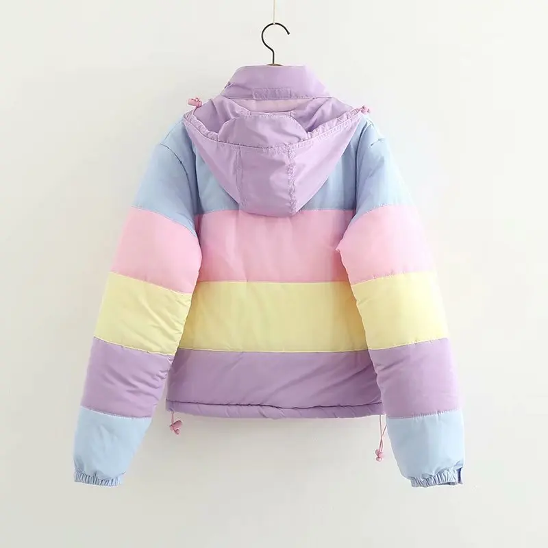 discounted  Flectit Lazy Pastel Puffer Jacket With Hood Warm Padded Coat Women Winter Rainbow Bomber Jacket Har