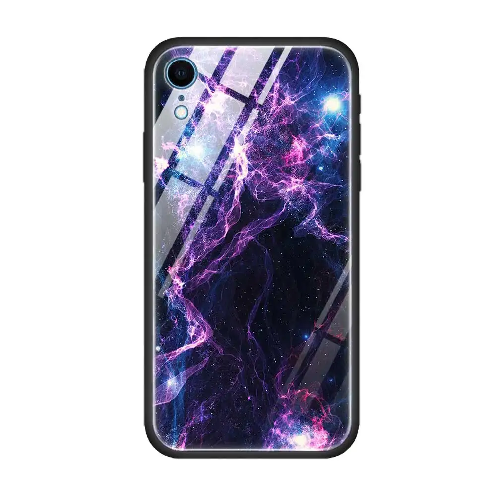 Чехол из закаленного стекла для Apple iPhone 8 7 6 6S Plus, чехол для iPhone 11 11Pro XS MAX XR X, силиконовый край, Звездный градиент пространства - Цвет: T17
