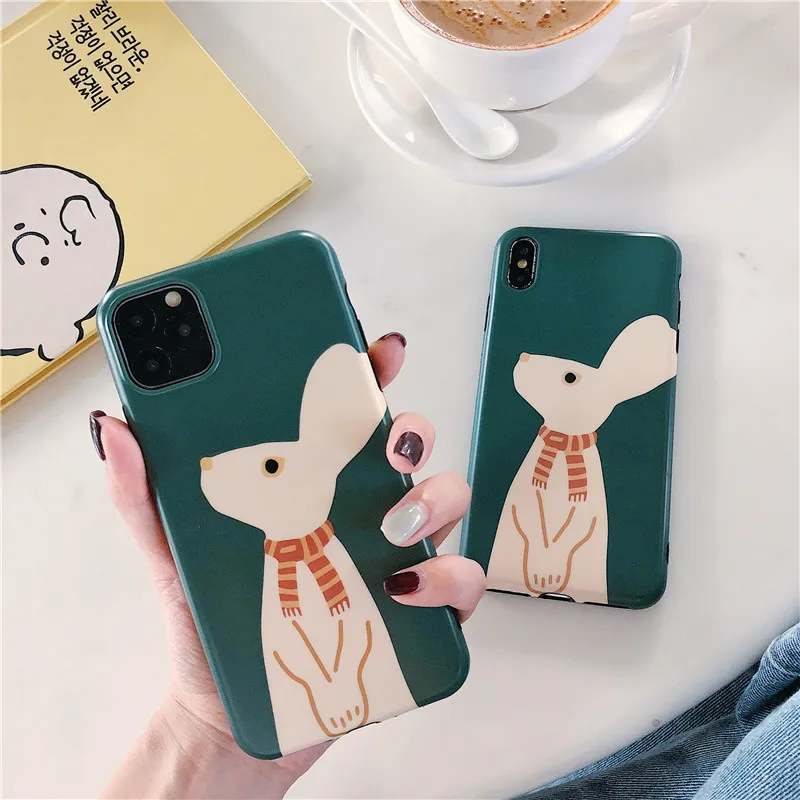 Милый мультяшный чехол для телефона с кроликом для iPhone 6, 6s, 7, 8 Plus, милый шарф, чехол для iPhone 11 Pro MAX X, XR, XS, Max, мягкая крышка IMD