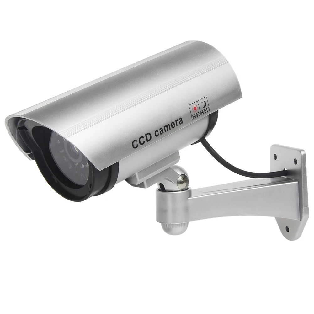 

2019 New Bullet Dummy Fake Surveillance Security Cameras with CCTV Indoor Outdoor LED Flashing Red Light Silver