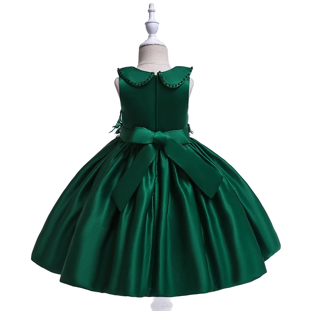 Платье для маленьких девочек костюм принцессы платье с вышивкой бисером и цветами красного и зеленого цвета элегантные Платья для вечеринок на возраст 4, 6, 8, To10 лет Детская одежда 6L14A