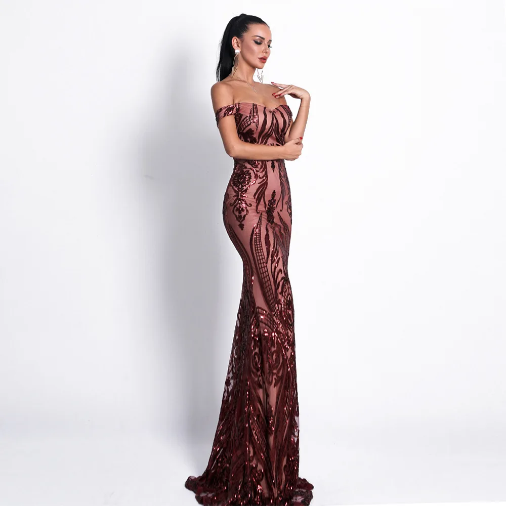 2019 Women Dress Sexy Bra Off Shoulder Dresses Female Backless Sequin Elegant Maxi Party Reflective Dress Vestdios (3)