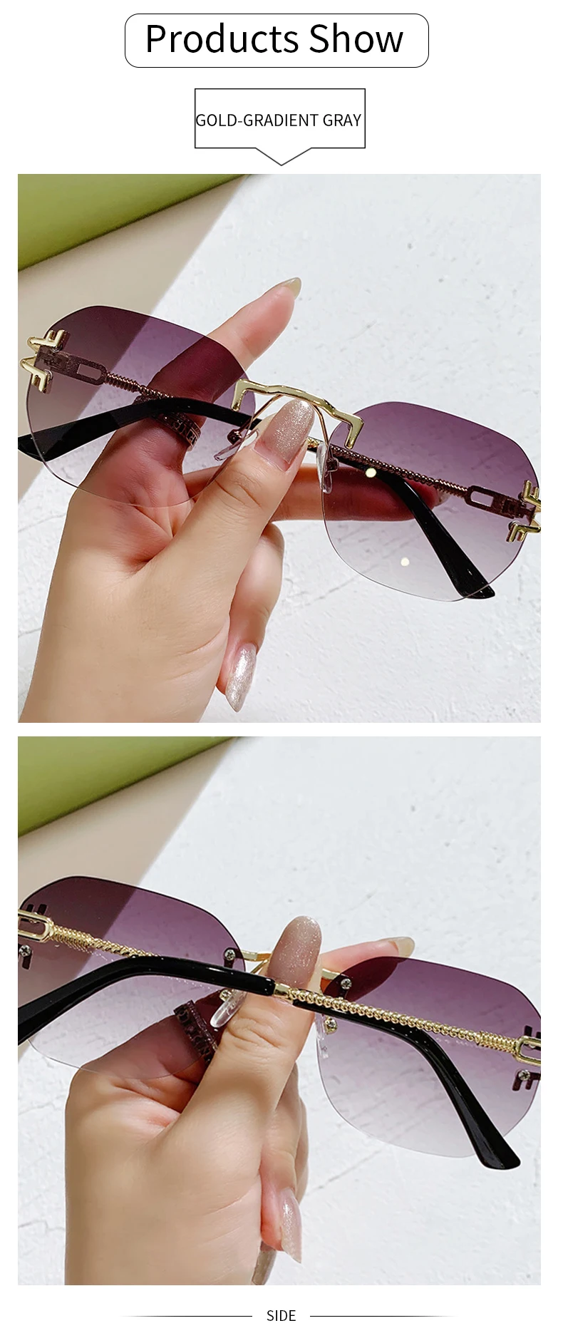 oversized square sunglasses KAMMPT Vintage Rimless Sunglasses For Women Men Retro Fashion Sun Glasses Female Eyewear Shades Oculos Travel De Sol UV400 round sunglasses women