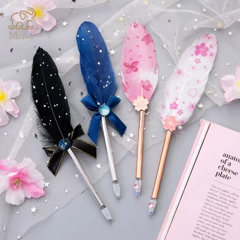 

4PCS Starry Sky Feather Gel Pens Creative Cherry Blossoms Feather Pens Kawaii Pendant Neutral Pen for Kids Gifts Stationery