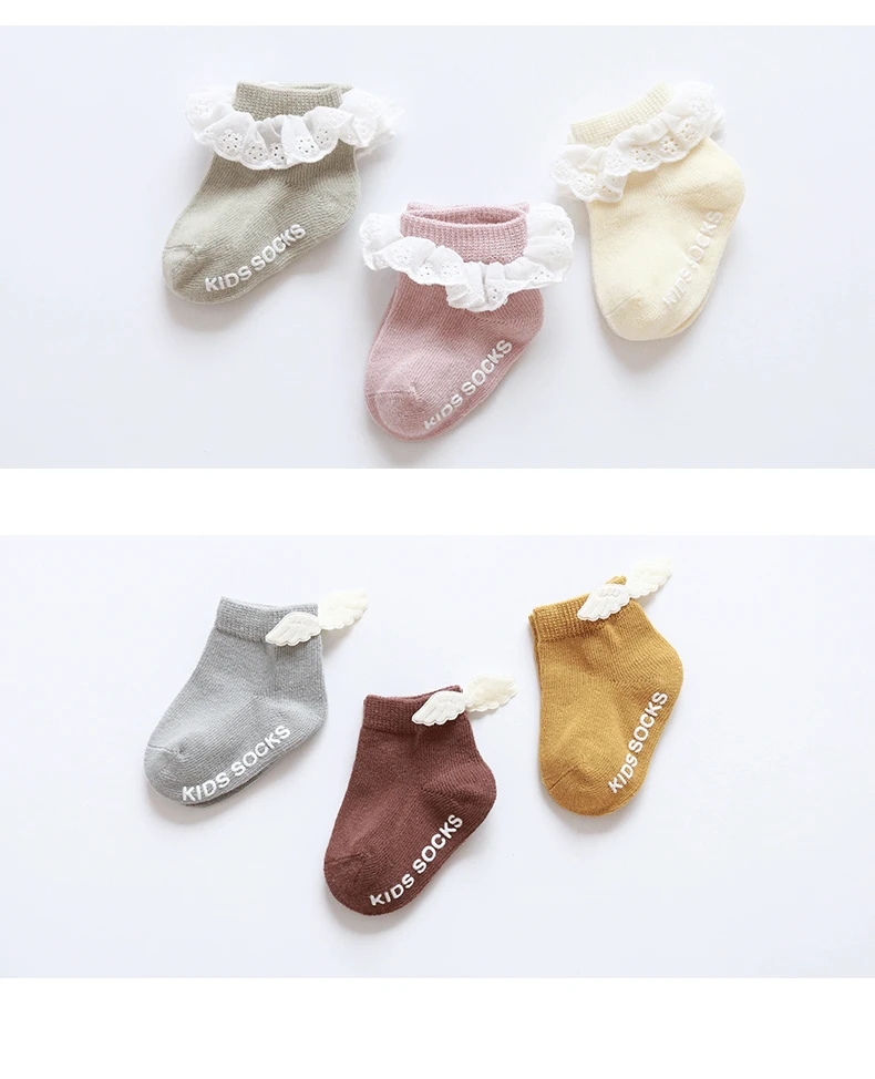SLKMSWMDJ/3 пары, 2019 г., осенне-зимние новые детские хлопковые носки с кружевным бантом милые аксессуары, нескользящие носки-тапочки для малышей