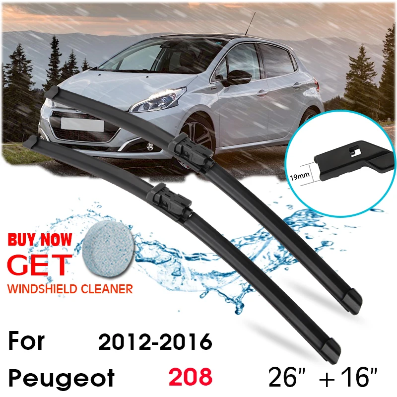 

Car Wiper Blade Front Window Windshield Rubber Silicon Refill Wipers For Peugeot 208 2012-2016 LHD / RHD 26"+16" Car Accessories