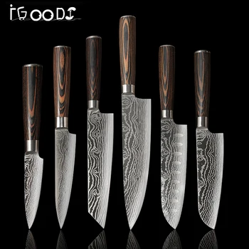 

Meat Cleaver Slicing Kitchen Knife Set 8 inch Handmade Chef Knife Fruit Utility Santoku Cooking Kitchen Knives Damascus Drawing