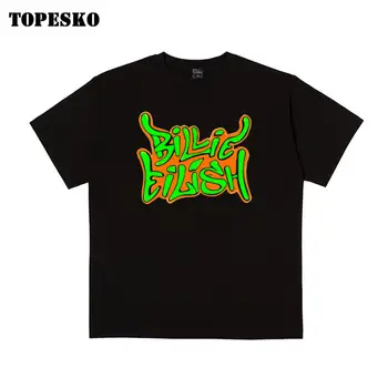 

TOPESKO Rap Singer Billie Eilish T Shirt Men Short Sleeve 100% Cotton Hip Hop T-shirt Brand Clothing