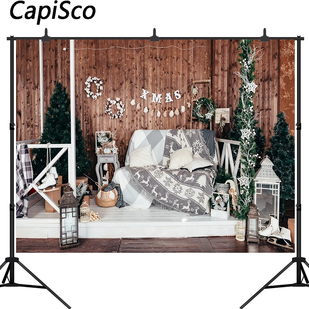 

Capisco Christmas Photography Backdrop Rustic Wood Wall Background Xmas Tree Gift Toys Winter Newborn Photographic Props