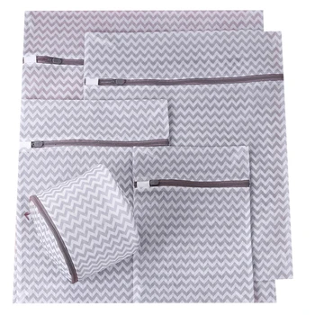 

5Pcs Clothes Organizer Socks Home Lingerie Net Zippered Laundry Bag Set Mesh Washing Breathable Reusable Water Ripple Travel Bra