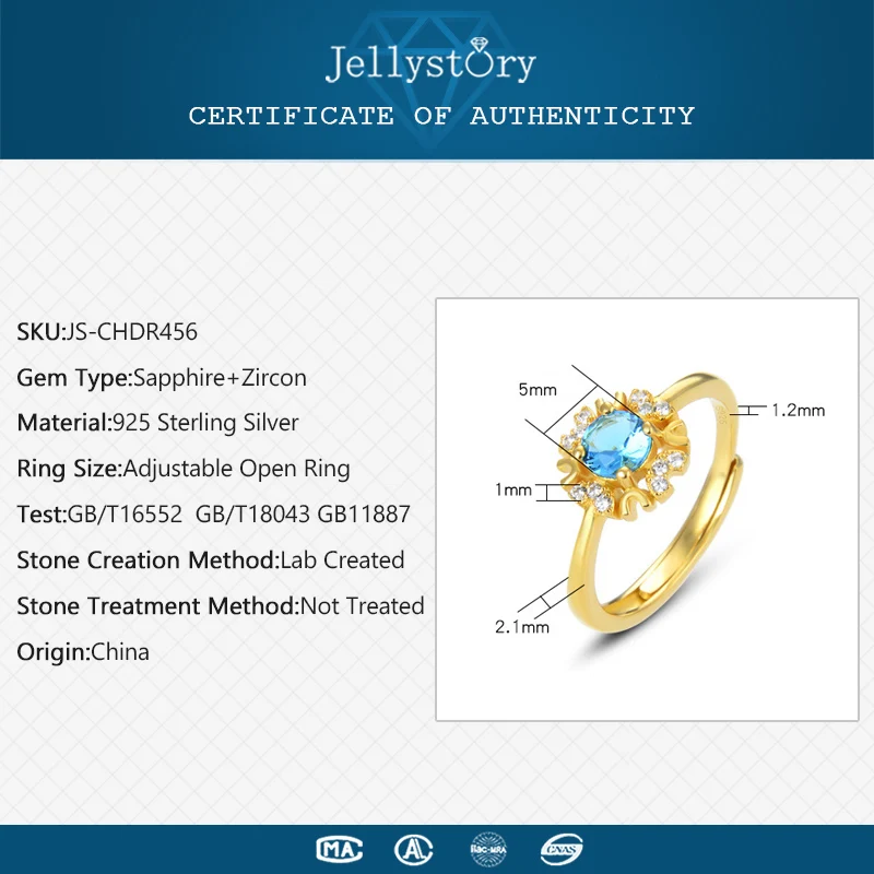 Jellystory Классический 925 кольцо из стерлингового серебра бледно Сапфир циркон
