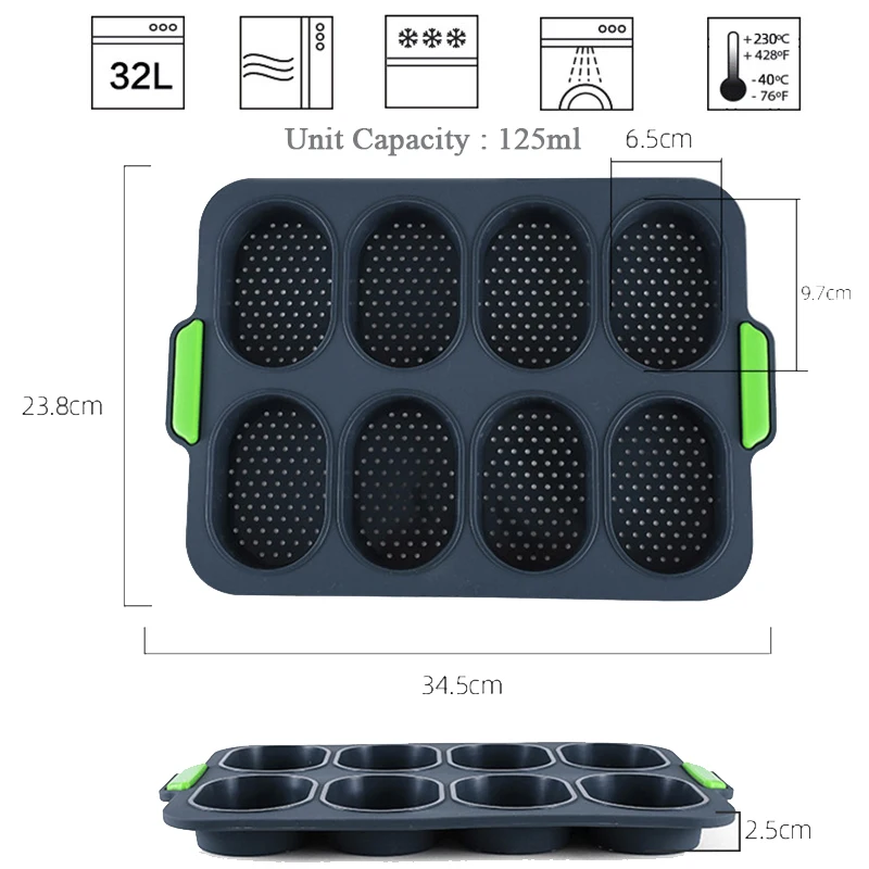 Силиконовая французский хлебные формы 8 полости Мини Противень DIY антипригарная