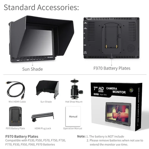FEELWORLD DSLR 카메라 필드 모니터, 4K HDMI HD 비디오 지원, 슬림 IPS, 1280x800, 1080p 품질 모니터, 차양 포함, FW759, 7 인치 6