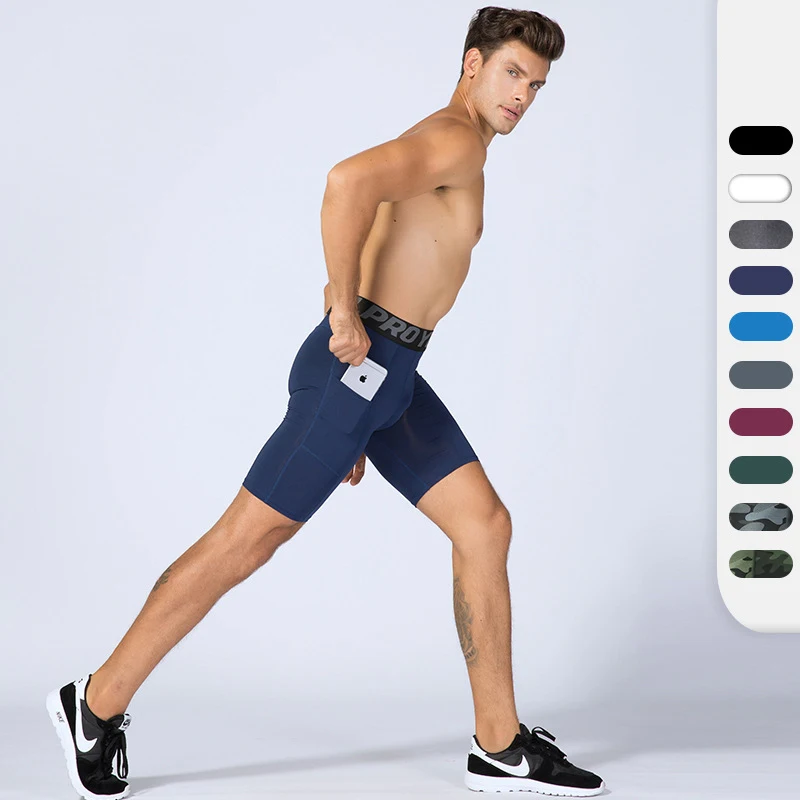 Men Running Shorts With Phone Pocket Quick Dry Workout Gym Shorts Compression Training Crossfit Fitness Tights