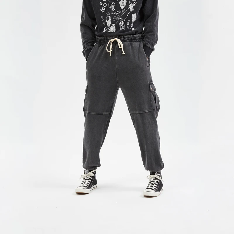 Street trend sports casual pants washed old retro big pocket guard pants loose male couple beam feet long pants