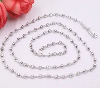 

New Pure Platinum 950 Necklace 2.2mm Bead Link Chain Necklace 17.71''L Pt950