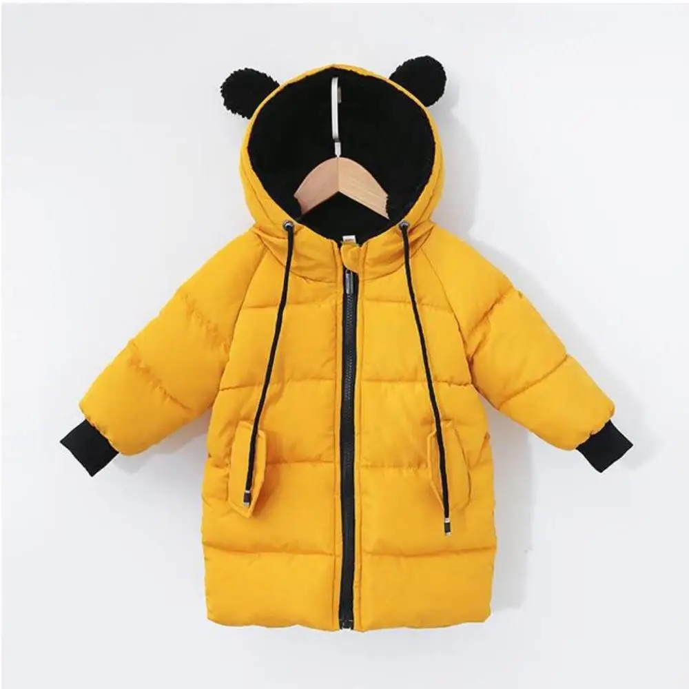 Пальто для маленьких мальчиков; зимняя верхняя одежда для детей; модные детские куртки для мальчиков и девочек; хлопковая куртка; теплые парки с капюшоном для малышей - Цвет: yellow