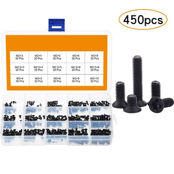 

450pcs countersunk flat head phillips mini screw set m2 m2.5 m3 carbon steel computer notebook laptop screws kit