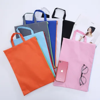 

20 Pcs Per Set Oxford Cloth Plain A4 Portable File Holder Blank Single Layer Waterproof Zip Buggy Bag Conference Archive Bag