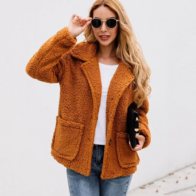 New  Lossky Women Flannel Jacket Coats Long Sleeve Plush Outwear Autumn Winter Warm Clothing Female Stre