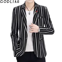 Новинка, роскошный Мужской приталенный Блейзер, брендовый высококачественный хлопковый пиджак в тонкую полоску, мужской костюм, мужские пиджаки Terno