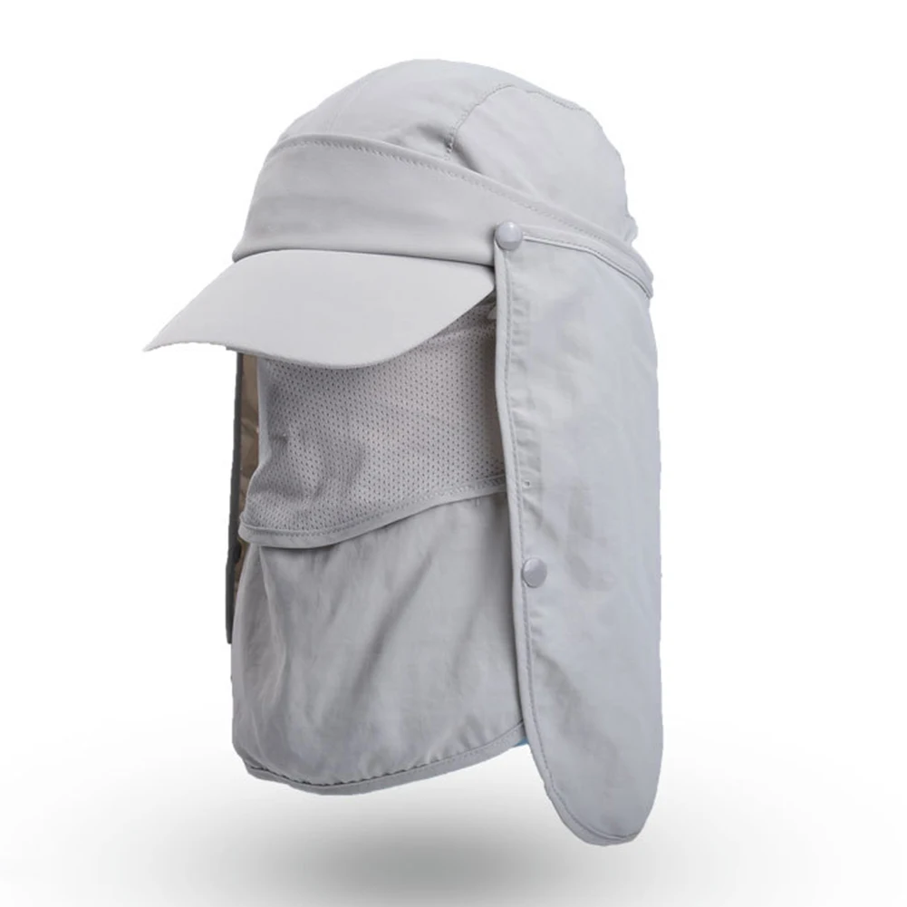 Дышащая Солнцезащитная шляпа для рыбалки со съемной шеей с откидной крышкой для лица, кепки для мужчин и женщин, походная шляпа для защиты от солнца - Цвет: Grey