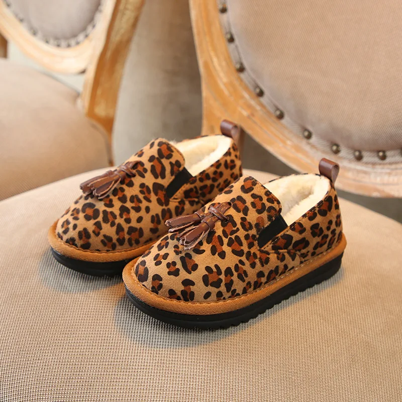 Leopard Зимние ботинки для малышей теплые плюшевые зимние ботинки для маленьких мальчиков и девочек уличные Нескользящие Детские ботинки с мягкой подошвой - Цвет: Leopard