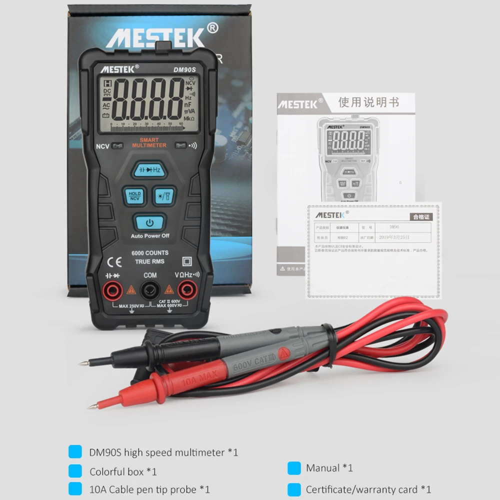 Mestek Dm90S Цифровой мультиметр высокоскоростной мультиметр автоматический диапазон тестер анти-сжигание портативный мультиметр многофункциональный автоматический