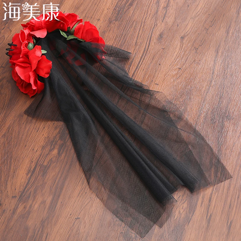 

Haimeikang 1PC Spider Rose Headband Wedding Veil Funny Decorative Makeup Rose Veil Halloween Veil for Party Festival Carnival