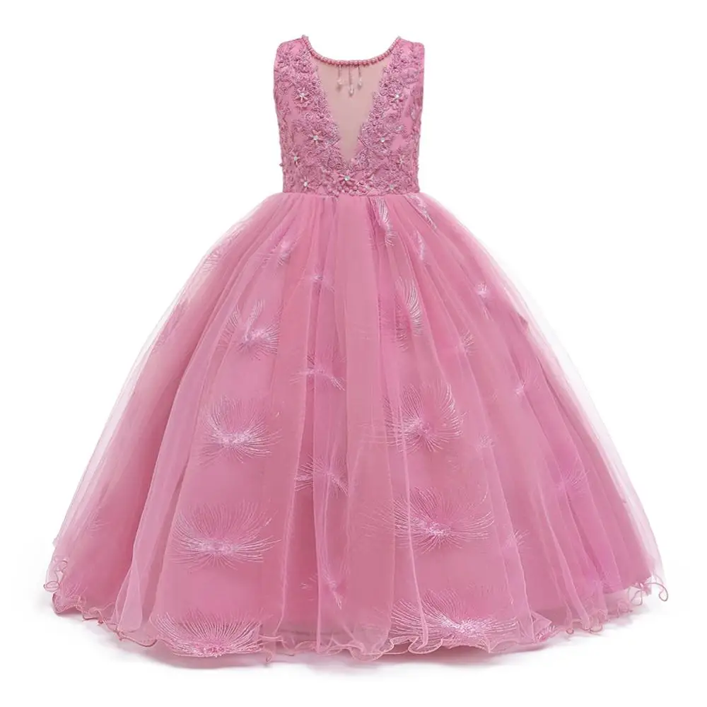 Новое модное платье для девочек; Элегантное Длинное Платье для девочек; вечерние платья принцессы на день рождения с глубоким v-образным вырезом