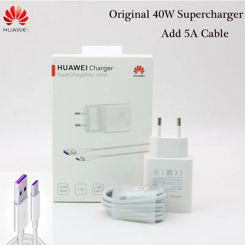 Оригинальное супер зарядное устройство huawei 40 Вт ЕС зарядное устройство адаптер питания 5A USB TYPE C кабель для Honor 9 10 Nova 5 5i p10 p20 p30 pro mate 30