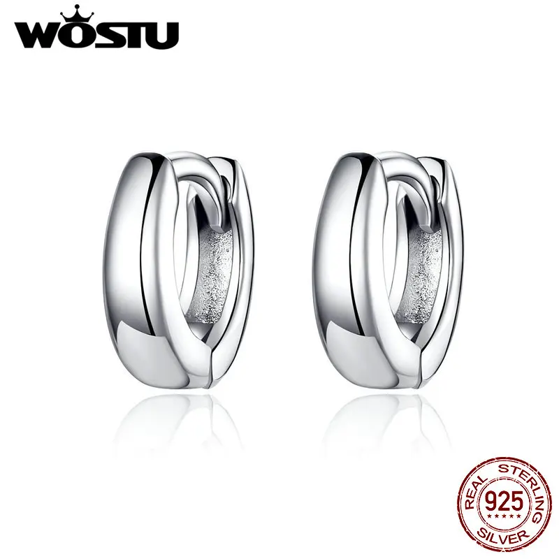 WOSTU 925 пробы серебряные минималистичные круглые серьги-кольца блестящие круглые маленькие серьги для женщин Свадебные стильные ювелирные изделия CQE552