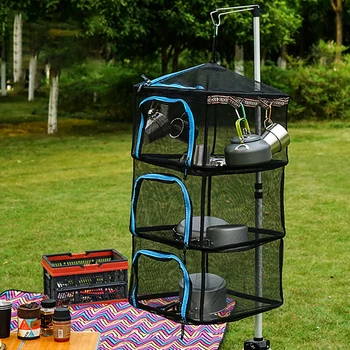 

Outdoor 4 Layer Drying Rack Net Camping Collapsible Mesh Hanging Vegetable Fish Dryer With Zipper For Fishing