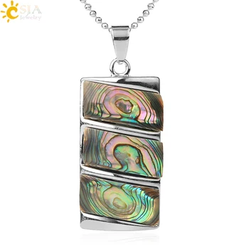 

CSJA Natural Colorful Abalone Shell Pendant Necklace Rectangle Geometric Pendants for Women Men Summer Beach Trendy Jewelry G410