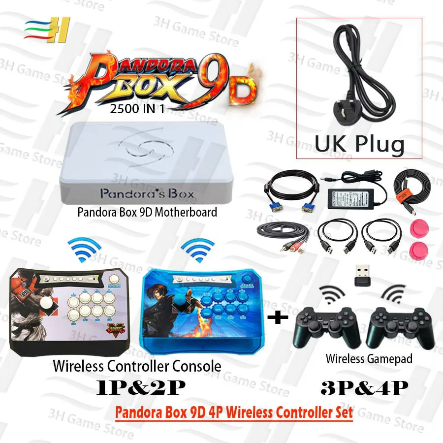 4P blue sf wux UK Pandora box 9d 4P беспроводной контроллер Набор беспроводной аркадный джойстик консоль и геймпад 2500 В 1 поддержка 1P 2P 3P 4P игры 3D tekken - Цвет: 4P blue sf wux UK