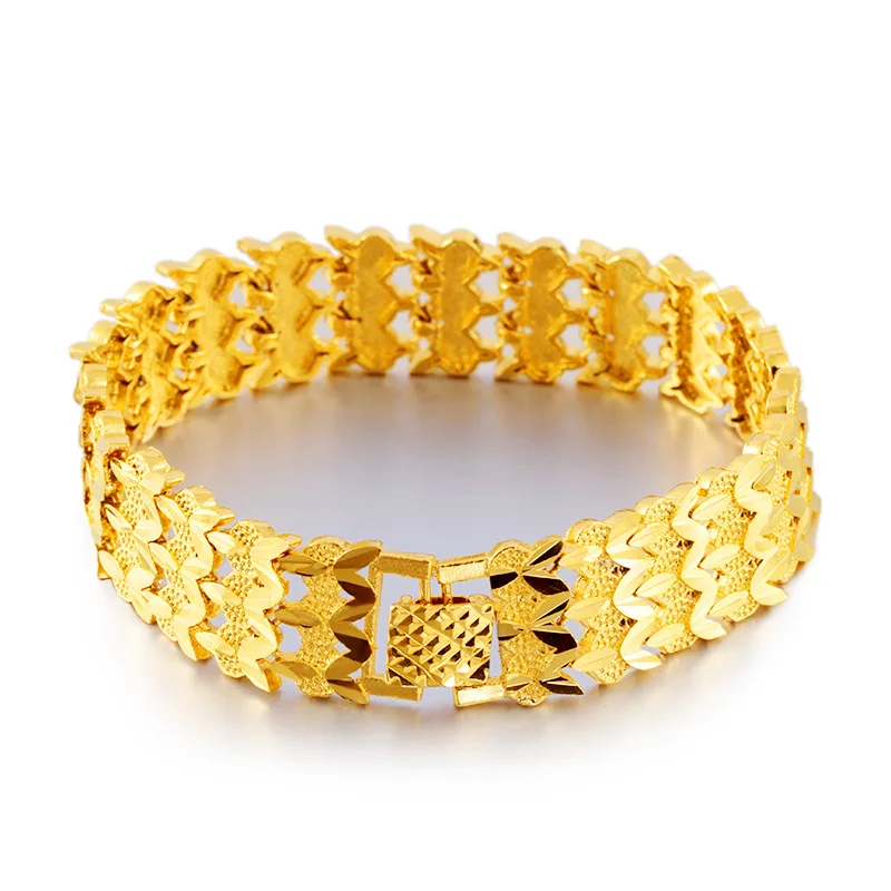 

15mm Wide Wristband Bracelet Yellow Gold Filled Classic Mens Fashion Bracselet Chain 7.87" Long dropshipping